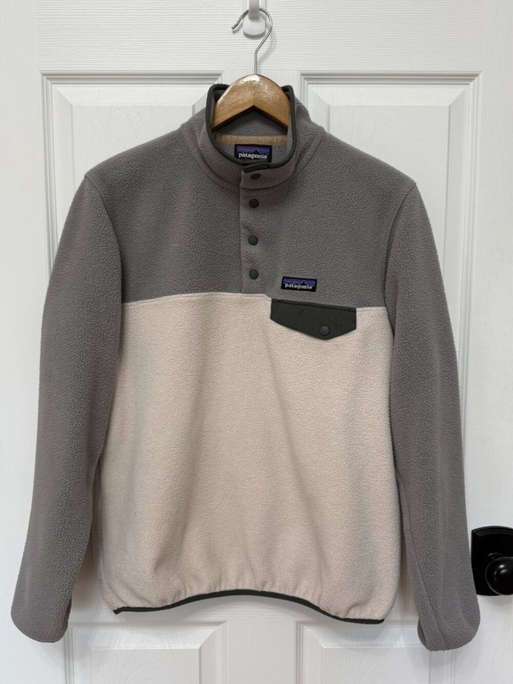 Patagonia Synchilla Snap-T Fleece Pullover Gray Cream Colorblock Size M - Picture 2 of 8
